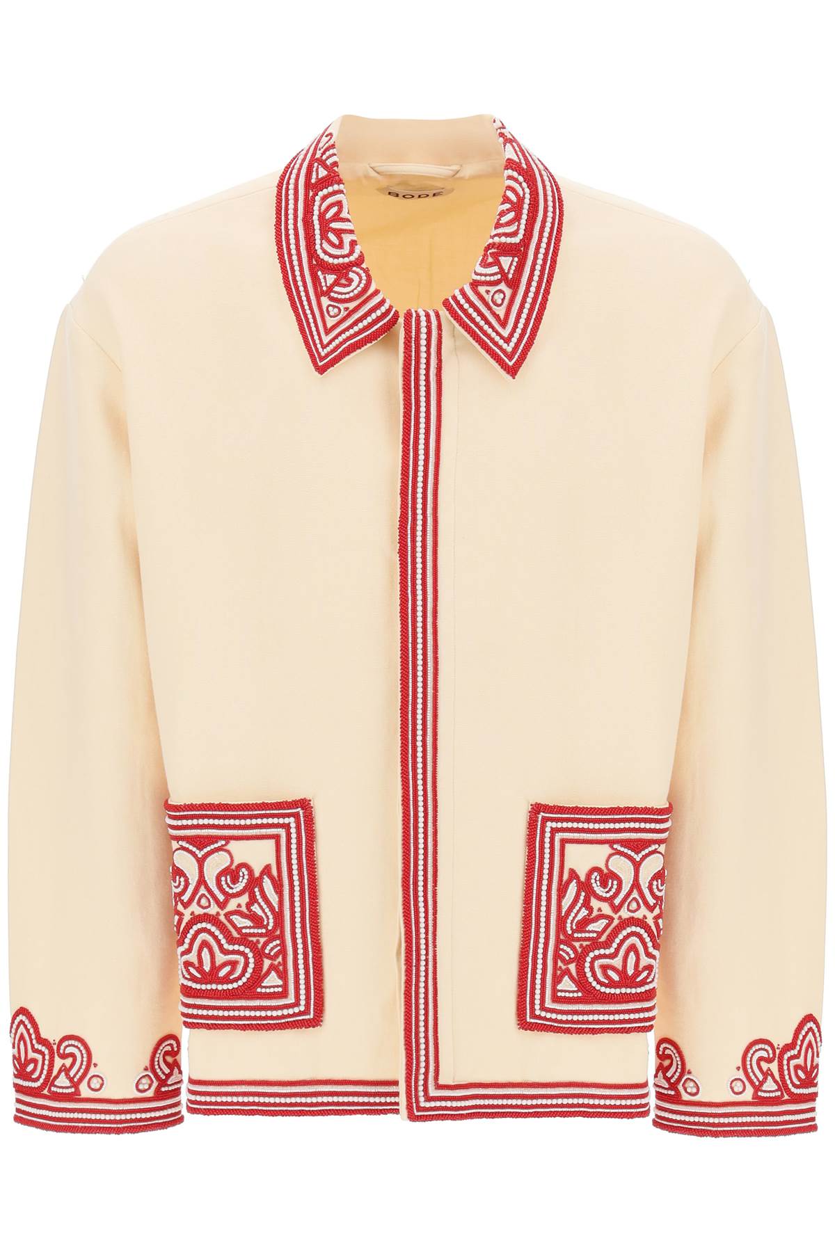 Bode Flora Bead Embroidered Jacket   Beige