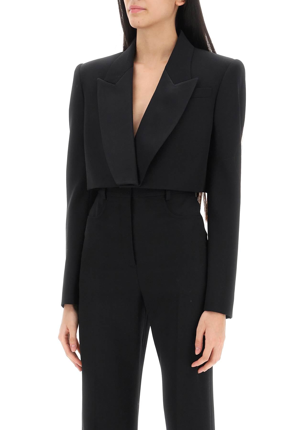 Alexander Mcqueen Cropped Tuxedo Jacket   Black