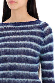 Marni Striped Cotton And Mohair Pullover   Blue