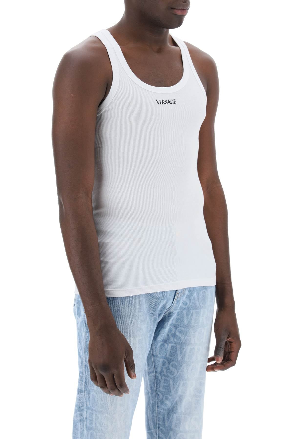 Versace Replace With Double Quoteintimate Tank Top With Embroidered   White