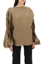 Khaite Replace With Double Quotequico Blouse With Puffed Sleeves   Brown