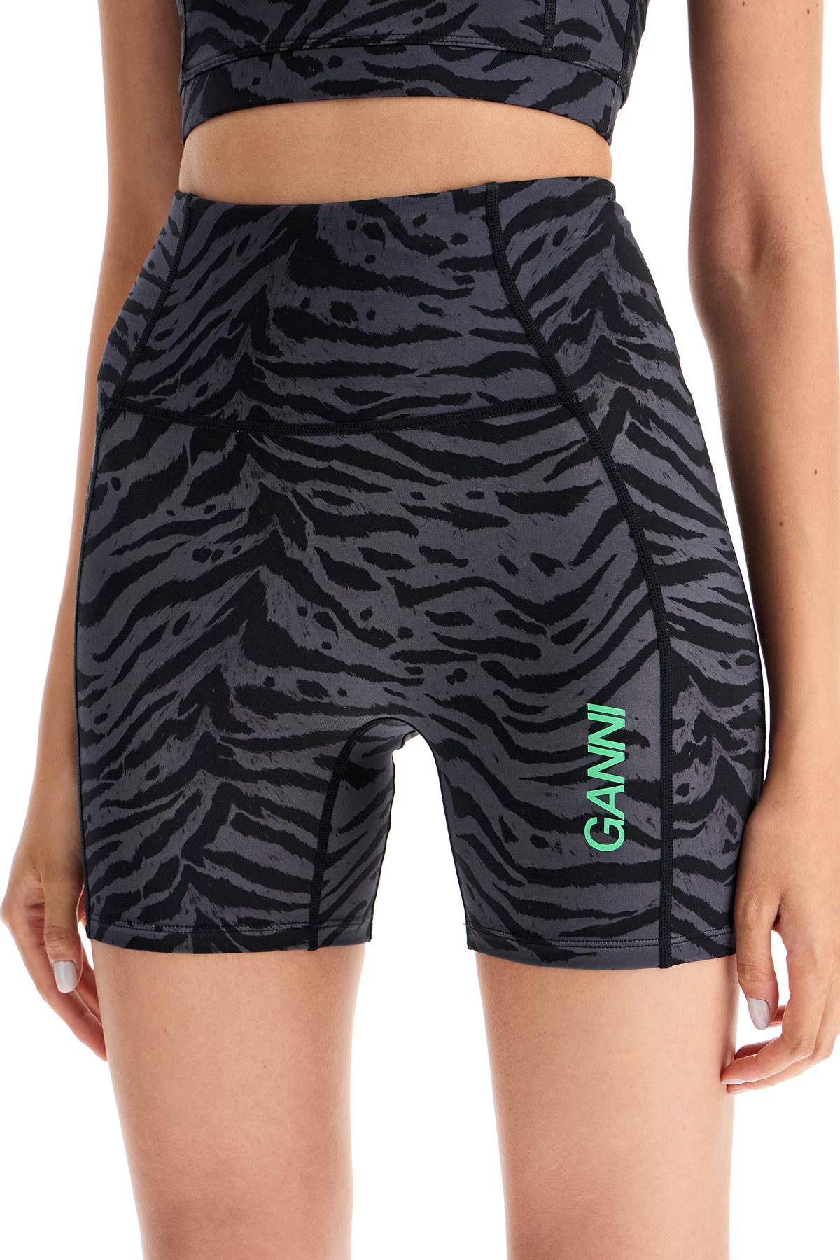 Ganni Animal Print Sports Shorts   Grey