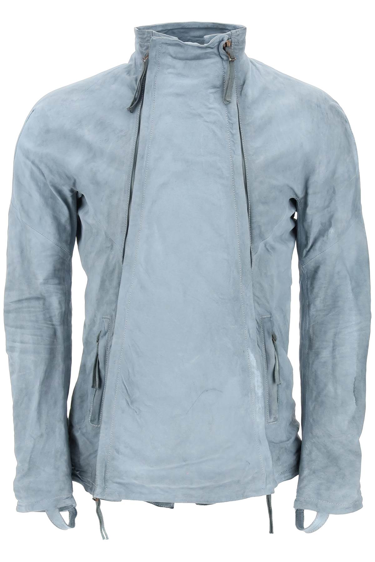 Boris Bidjan Saberi Leather Jacket With Two Zippers   Light Blue