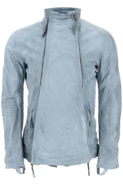 Boris Bidjan Saberi Leather Jacket With Two Zippers   Light Blue