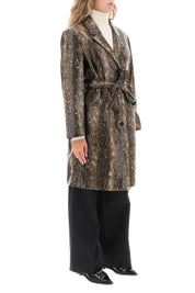 Ganni Snake Effect Faux Leather Trench Coat   Brown