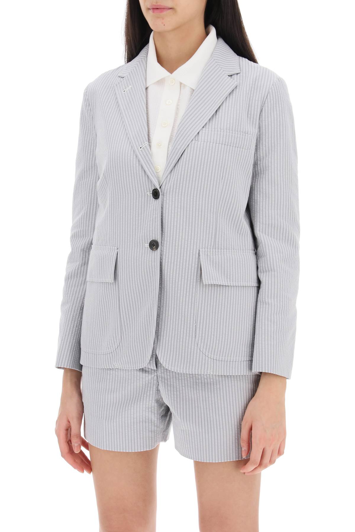 Thom Browne Seersucker Single Breasted Jacket   Grey