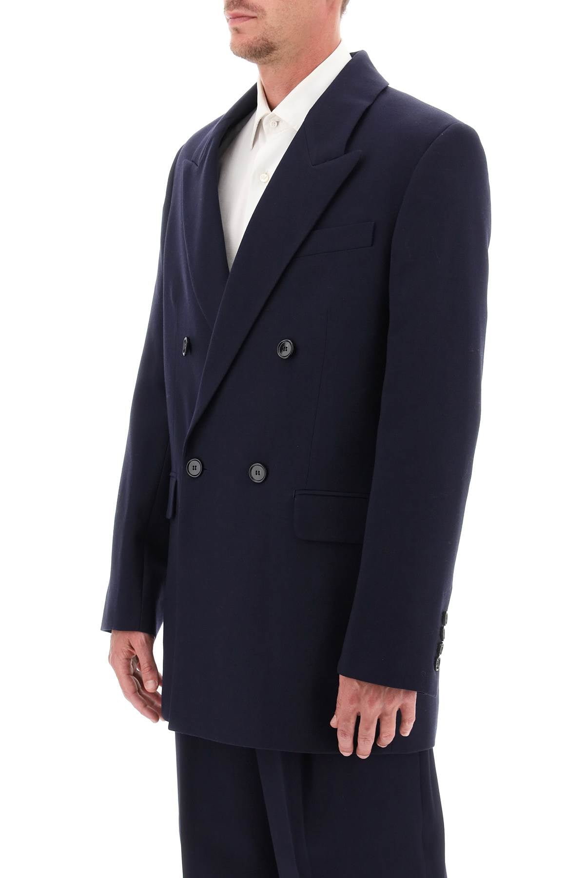 Ami Alexandre Matiussi Wool Serge Double Breasted Blazer   Blue