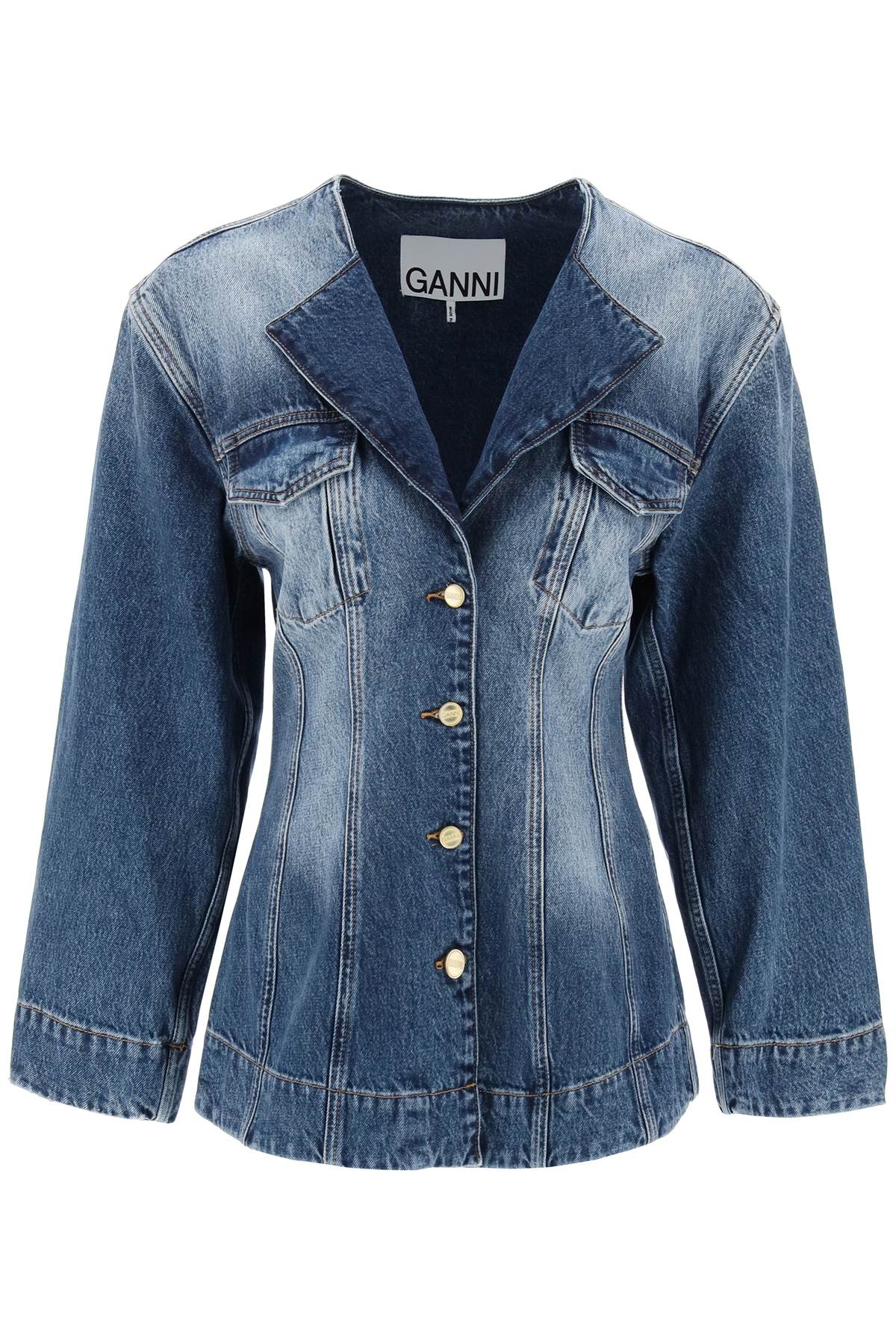 Ganni Replace With Double Quotedenim Blazer With Sparkle   Blue