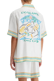 Casablanca Silk Crayon Temple Tennis Club Shirt   White