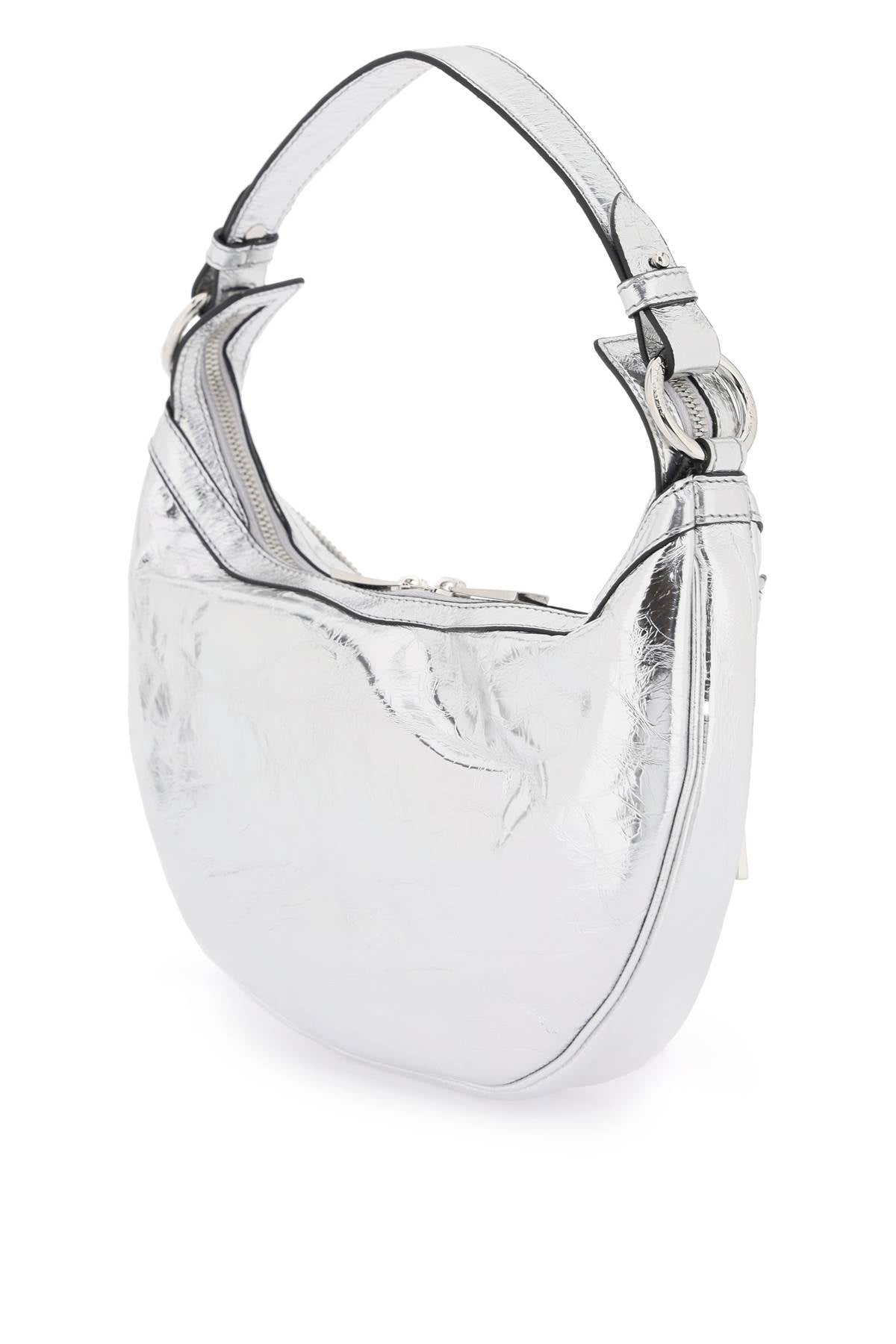 Versace Metallic Leather 'Repeat' Hobo Bag   Silver