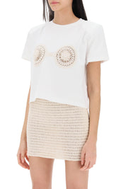 Magda Butrym Cropped T Shirt With Crochet Insert   White