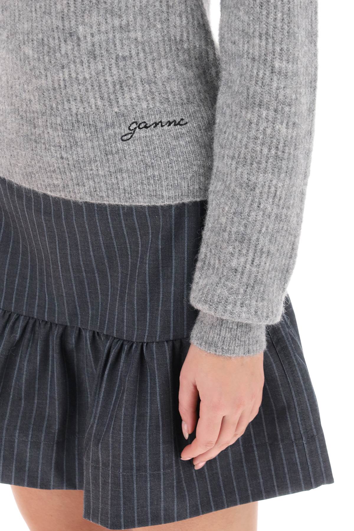 Ganni Sweater With Sweetheart Neckline   Grey