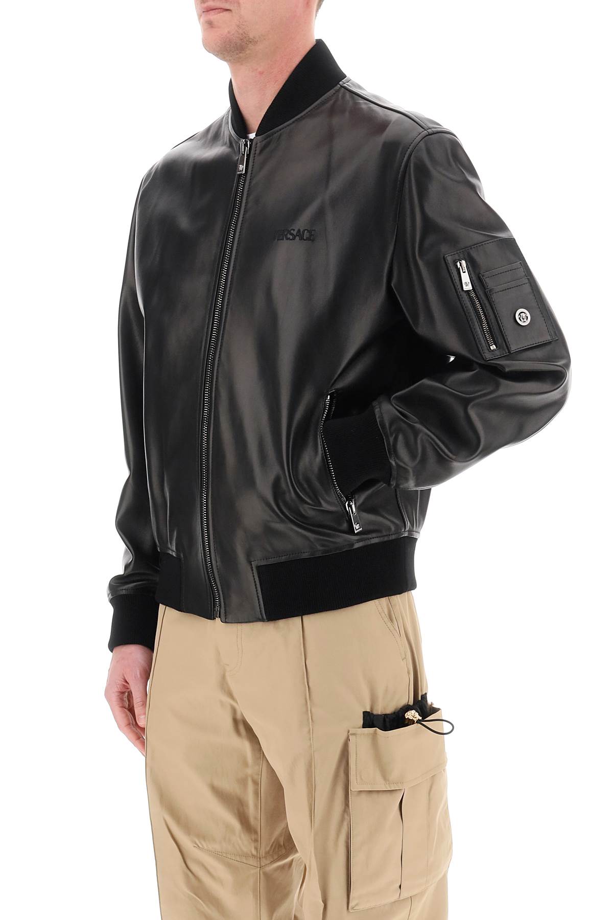 Versace Leather Bomber Jacket   Black