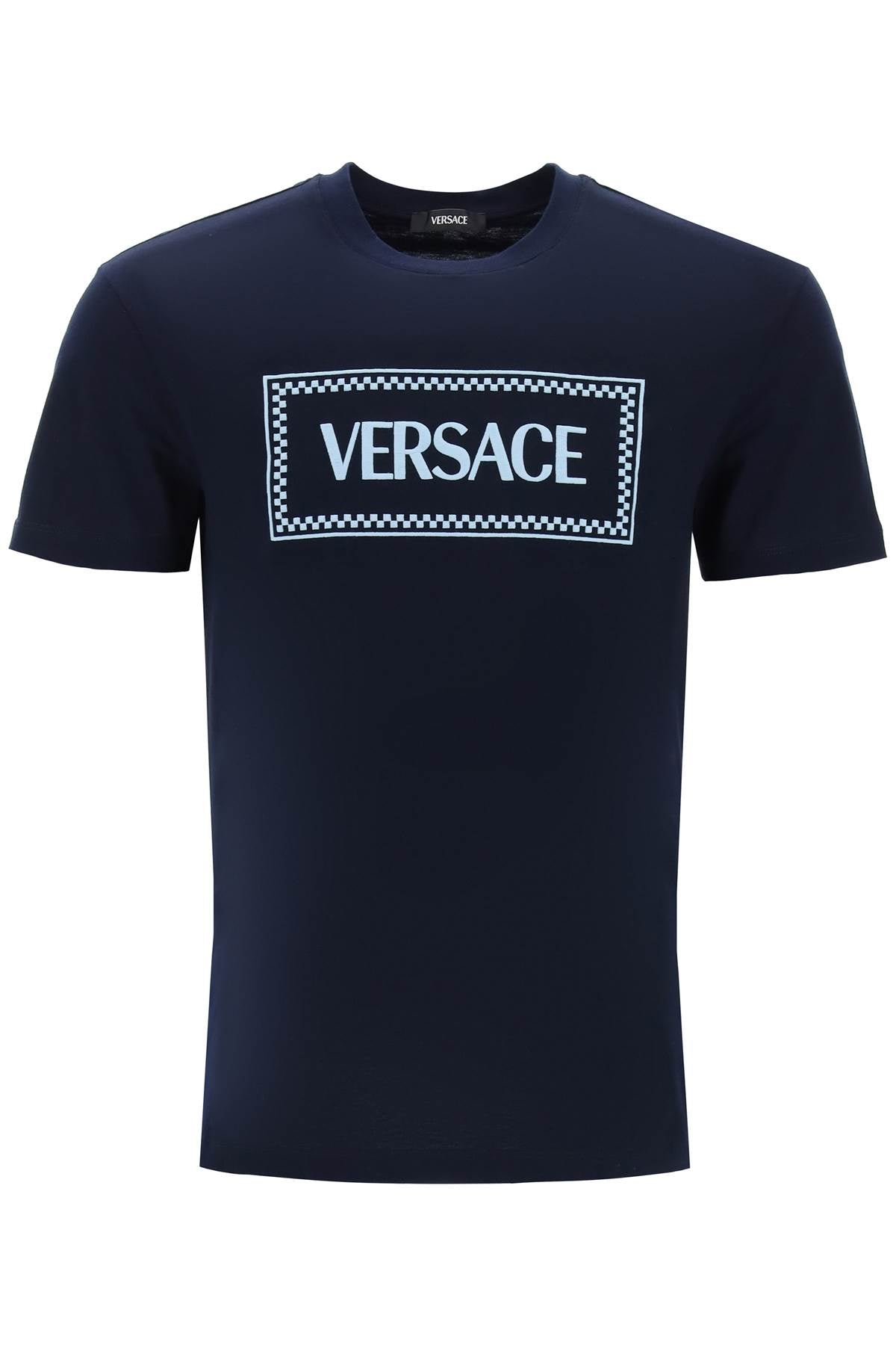 Versace Embroidered Logo T Shirt   Blue