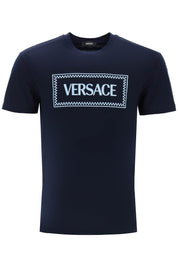 Versace Embroidered Logo T Shirt   Blue