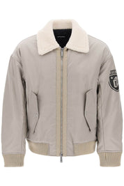 Dsquared2 Padded Bomber Jacket With Collar In Lamb Fur   Grey