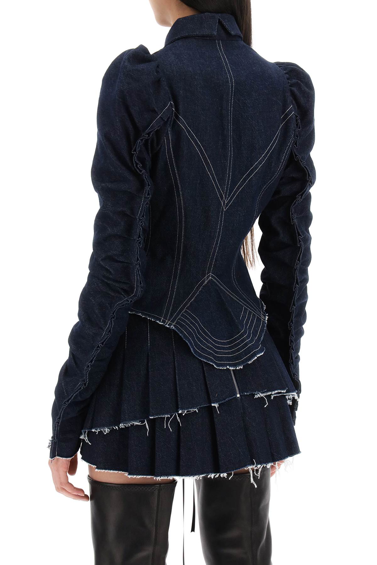 Dilara Findikoglu Denim Jacket With Corset Detailing   Blue