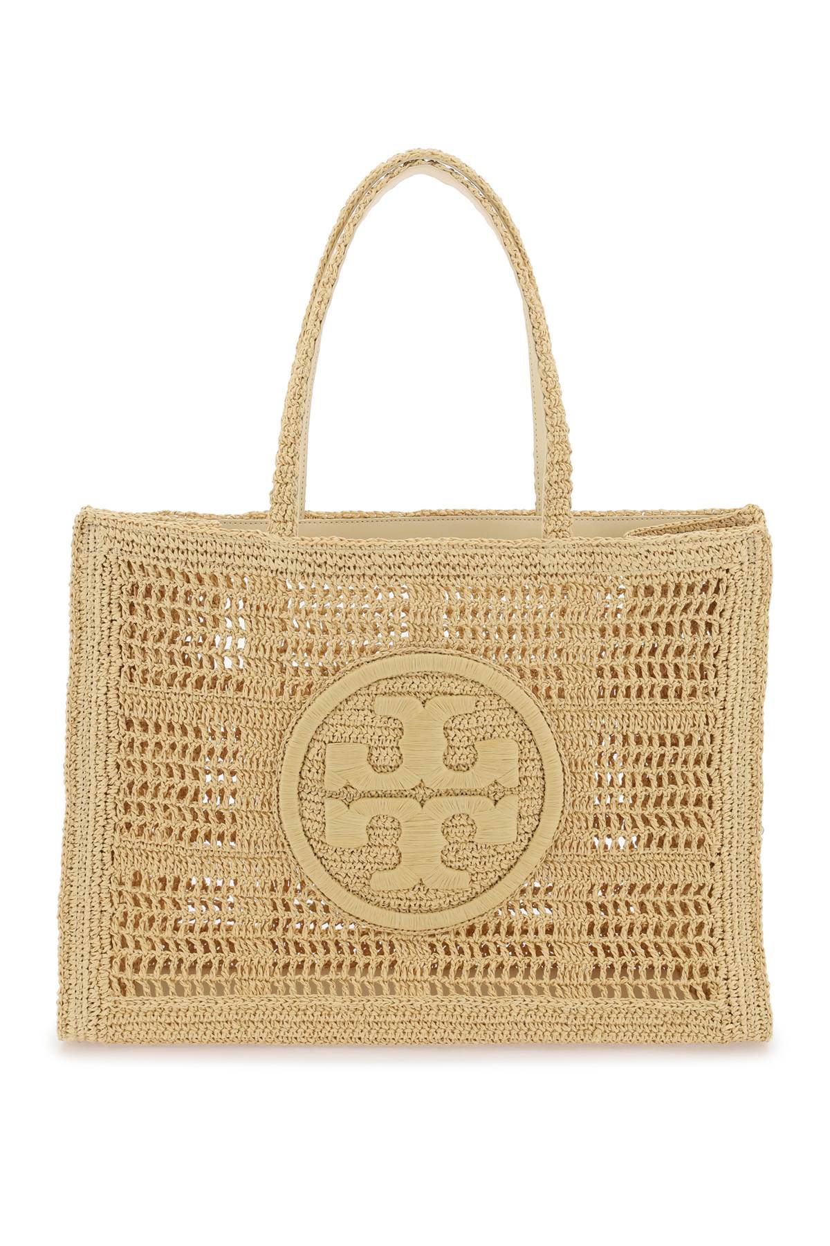 Tory Burch Ella Crochet Raffia Tote Bag In   Beige