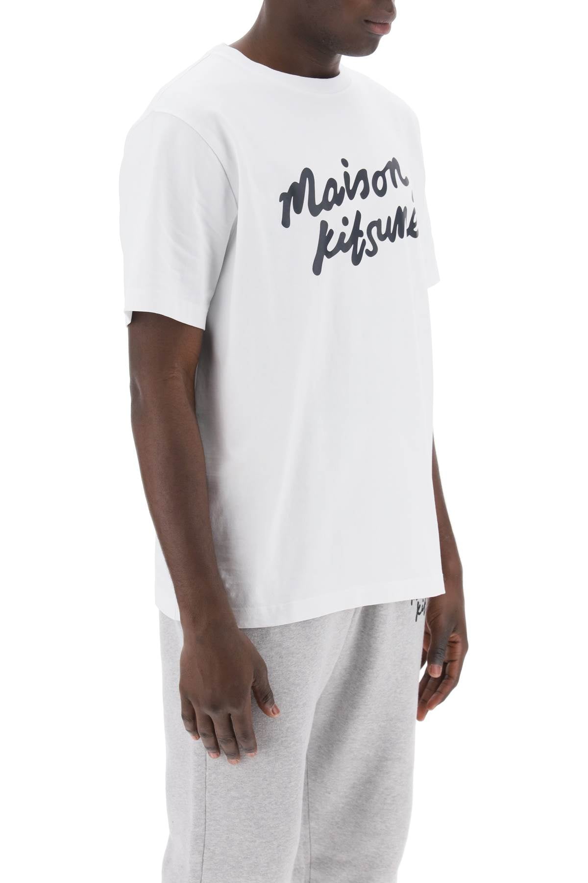 Maison Kitsune T Shirt With Logo In Handwriting   White