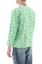 Erl 'Waffle' Long Sleeved T Shirt With All Over Print   Green