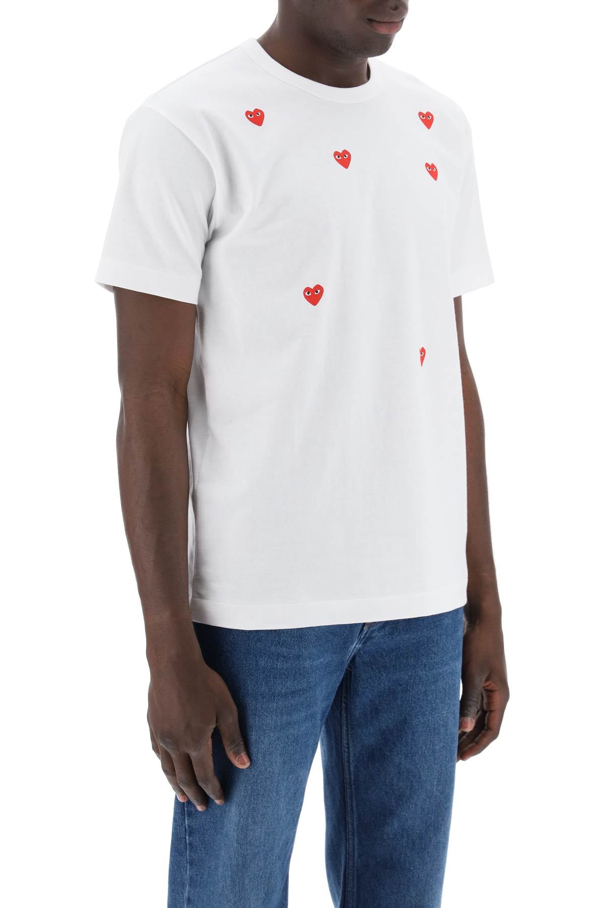 Comme Des Garcons Play Replace With Double Quoteround Neck T Shirt With Heart Pattern   White