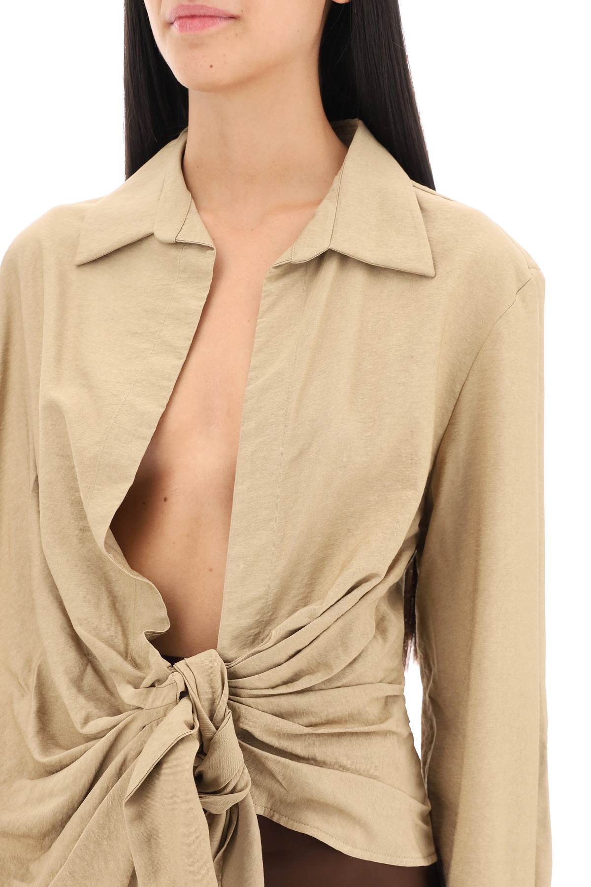 Jacquemus La Chemise Bahia Tied Sash Blouse   Beige