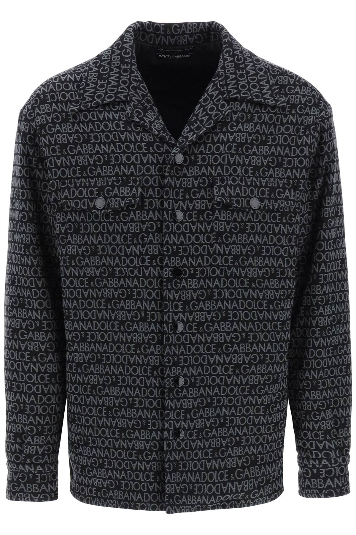 Dolce & Gabbana Padded Overshirt With Jacquard Logo Motif   Grey