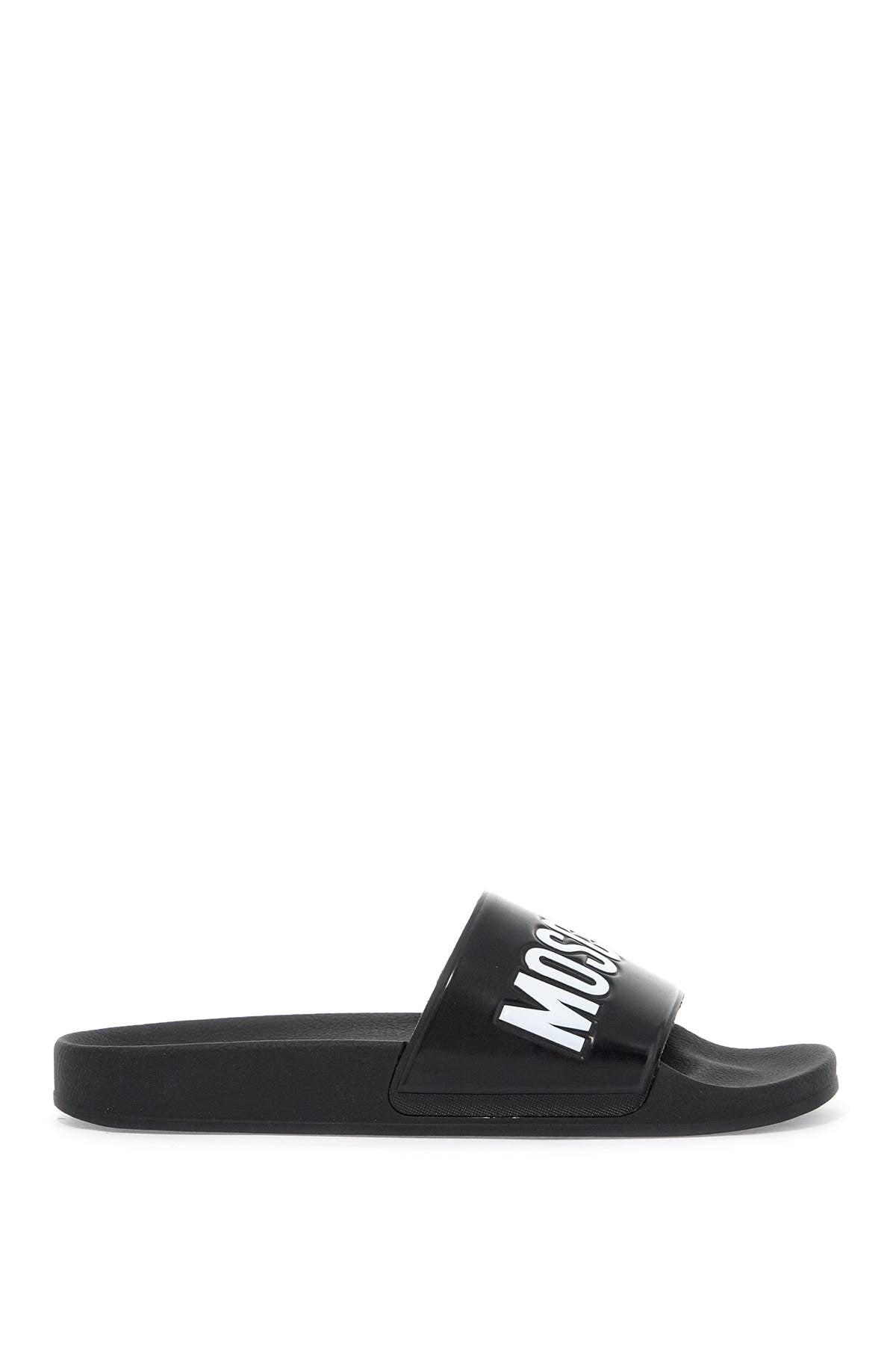 Moschino Rubber Slides With Logo Branding   Black