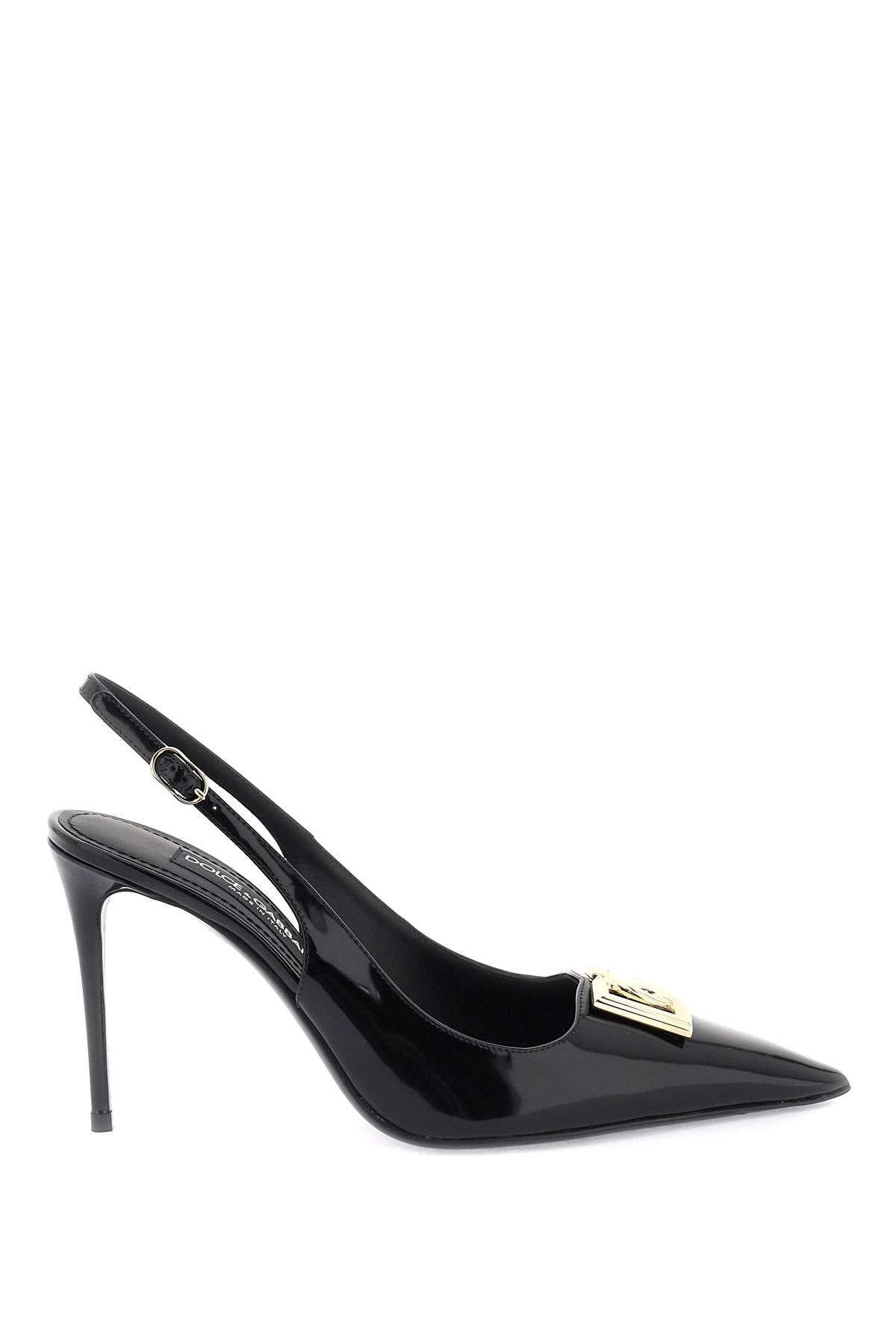 Dolce & Gabbana Glossy Leather Lollo Slingback Pumps   Black