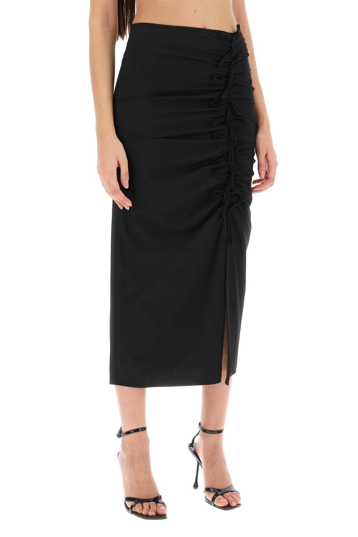 Ganni Midi Skirt With Ornamental Bows   Black