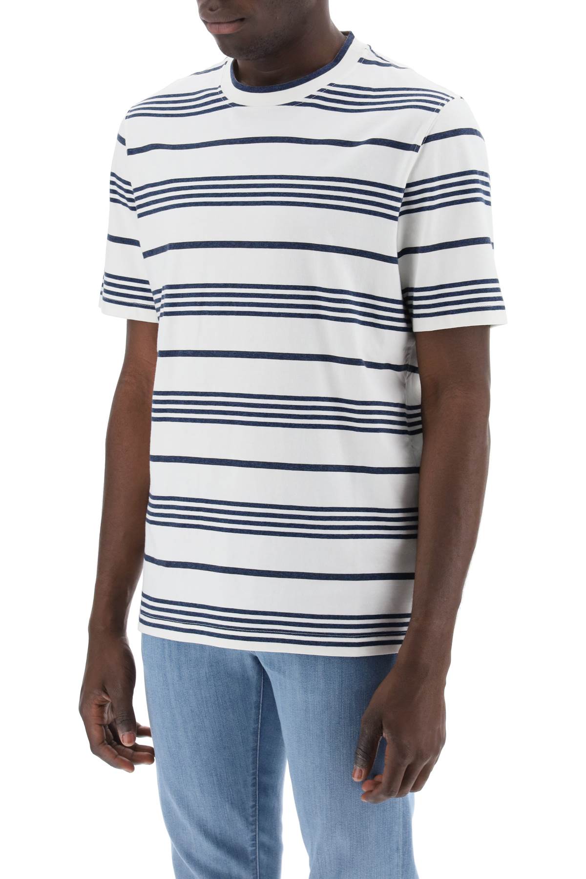 Brunello Cucinelli Striped Crewneck T Shirt   White