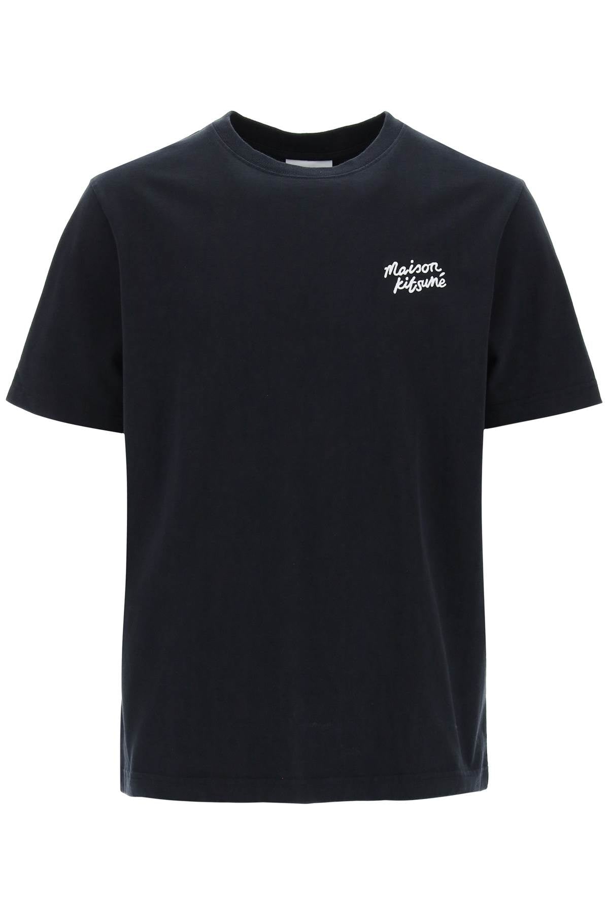 Maison Kitsune T Shirt With Logo Lettering   Black