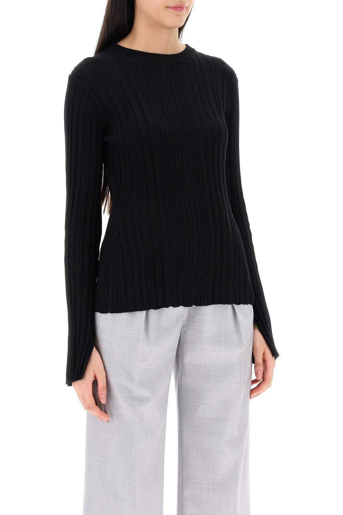 Loulou Studio Evie Ribbed Crew Neck Sweater   Black