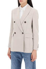 Brunello Cucinelli Twill Jacket With Monile Detail   Beige