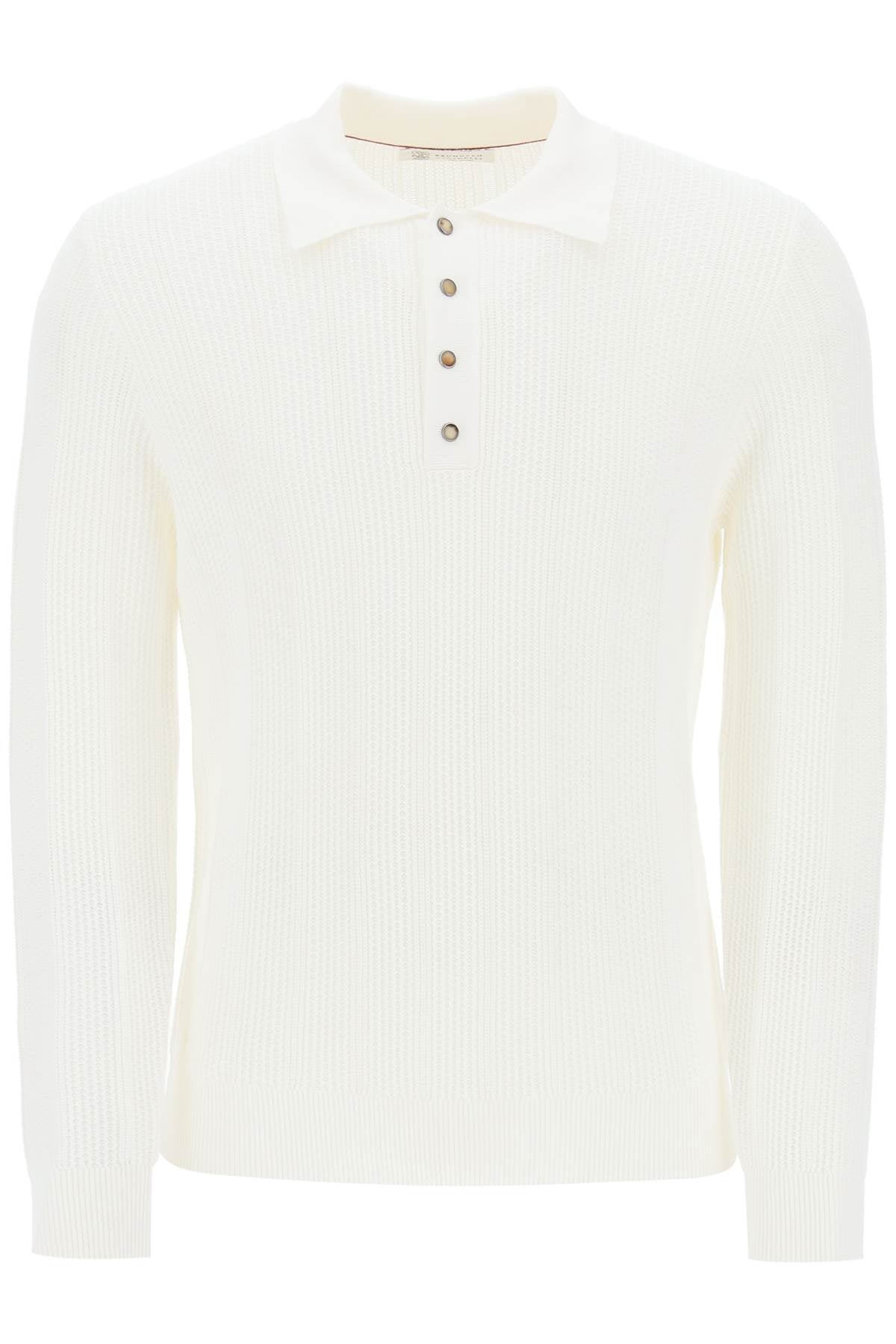 Brunello Cucinelli Long Sleeved Knitted Polo Shirt   White