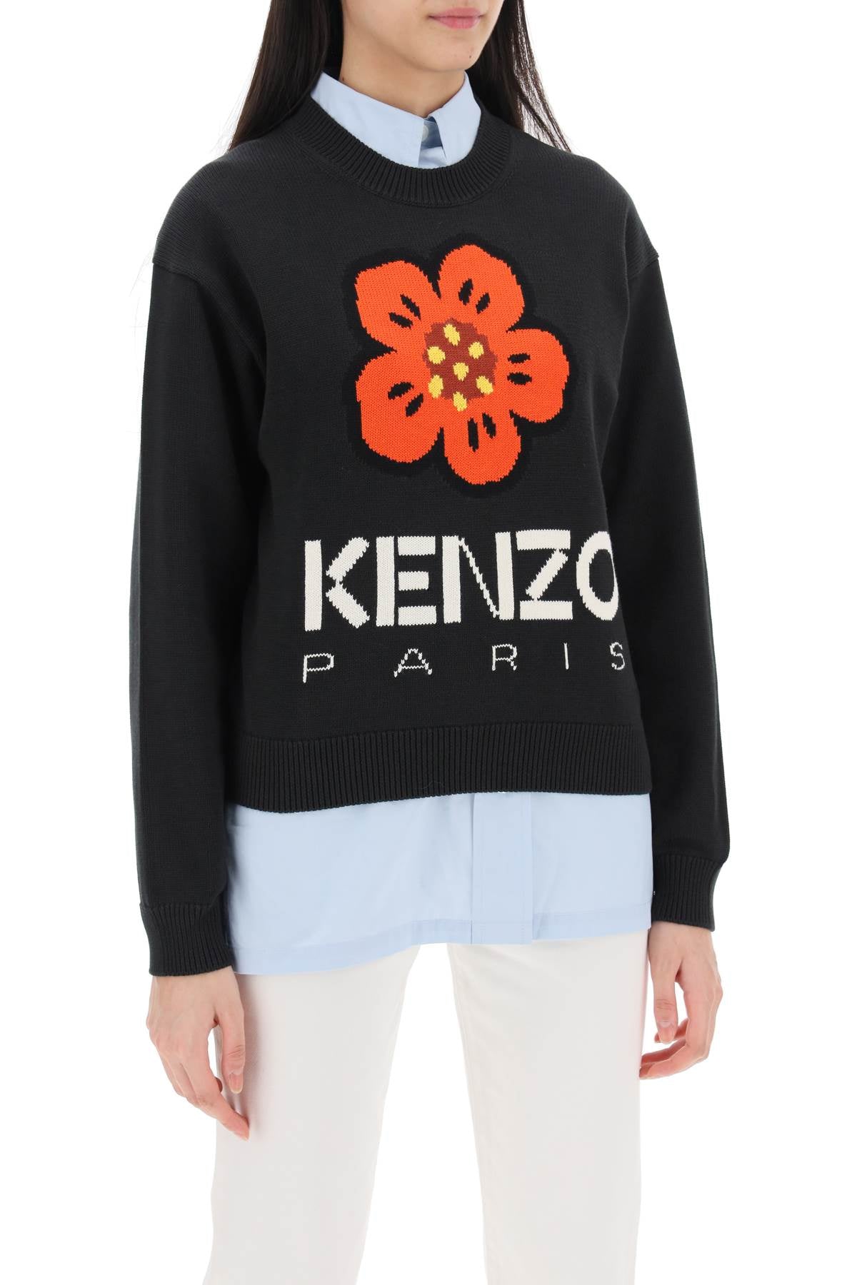 Kenzo Bokè Flower Sweater In Organic Cotton   Black