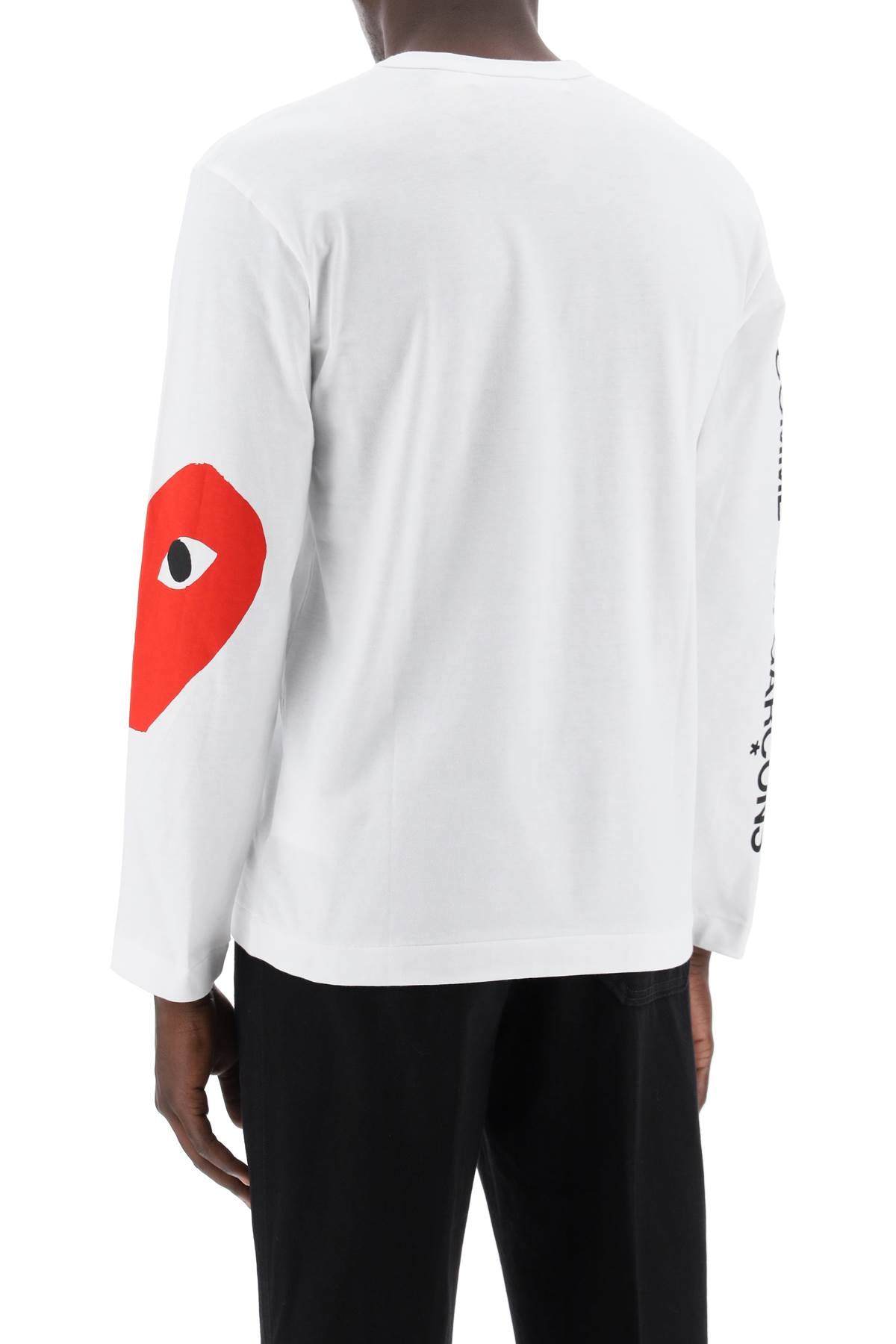 Comme Des Garcons Play Logo Print Long Sleeved T Shirt   White