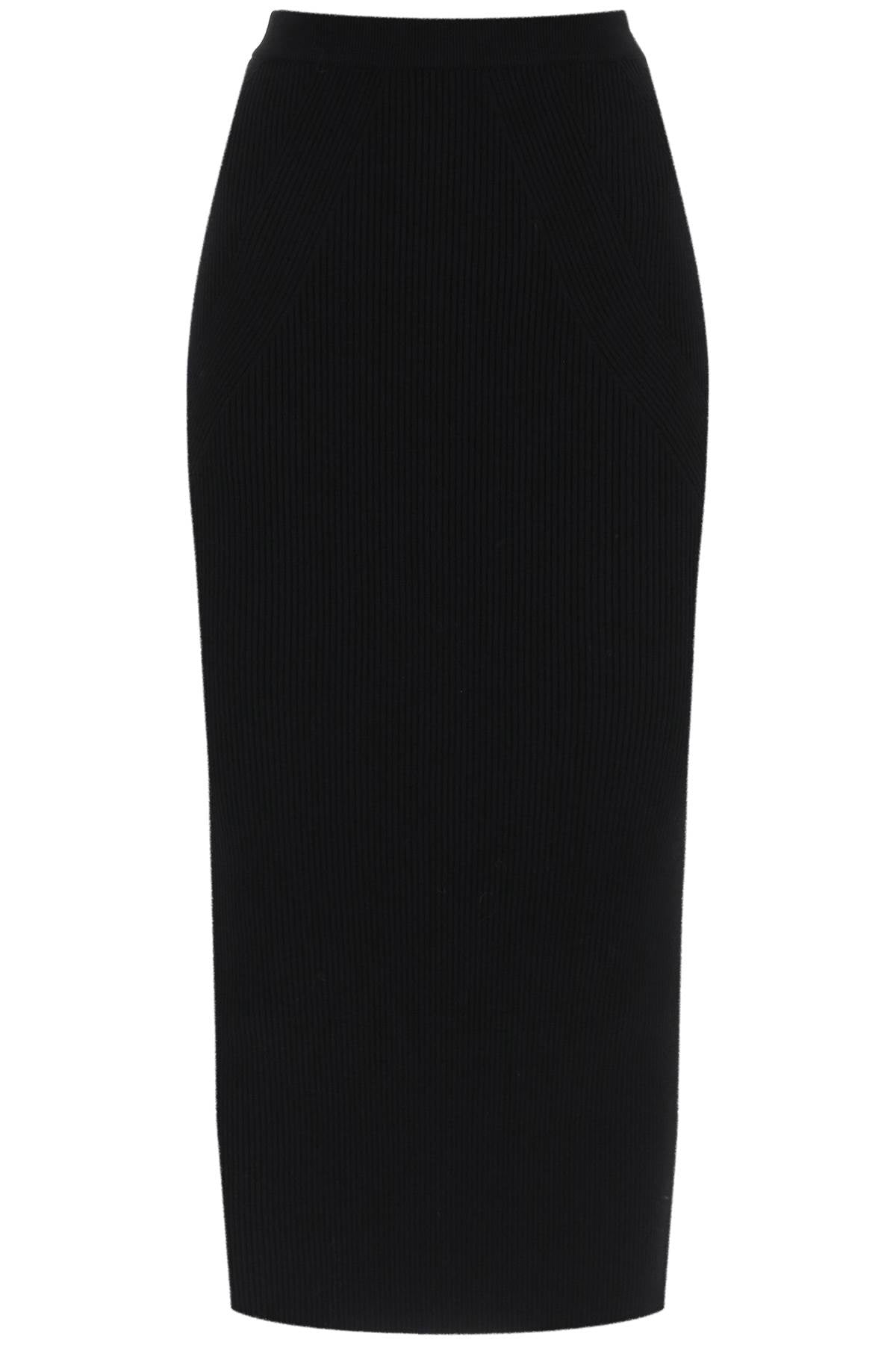 Alexander Mcqueen Ribbed Knit Pencil Skirt   Black