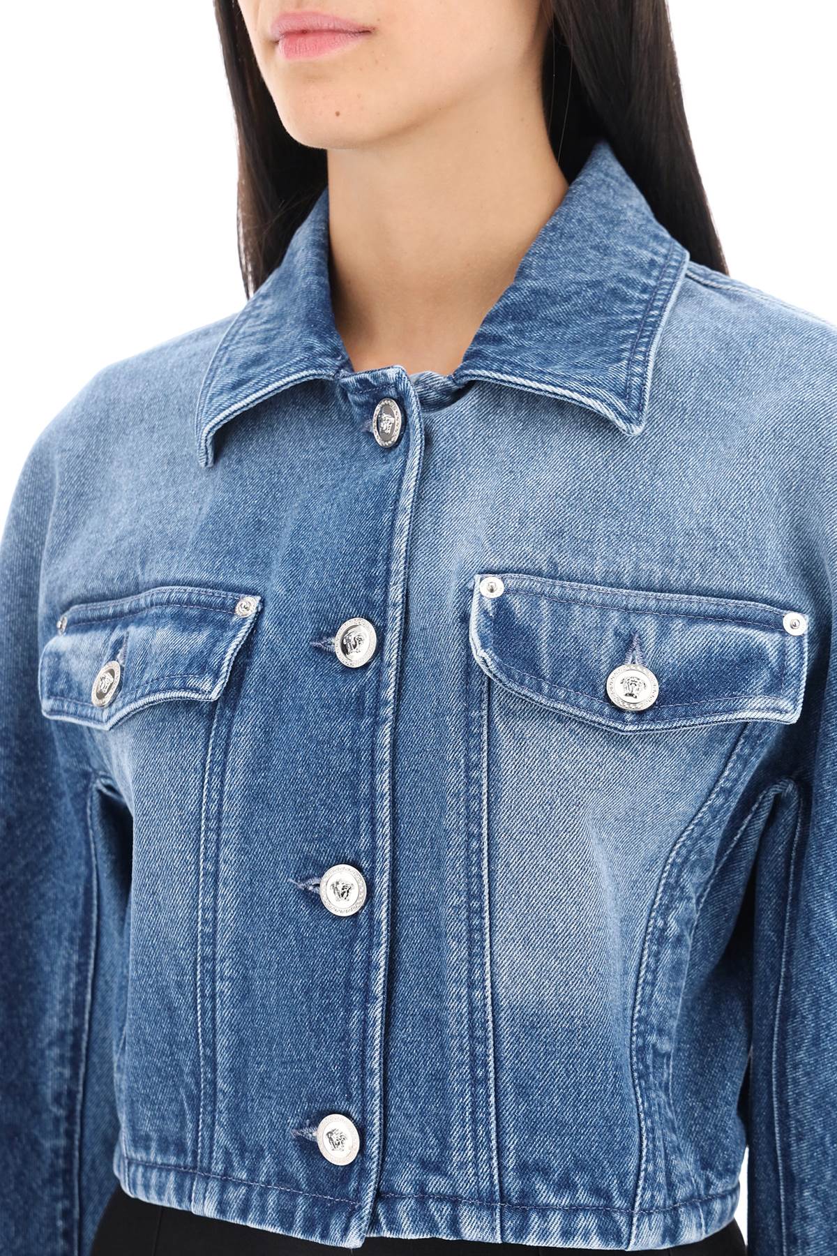 Versace Cropped Denim Jacket   Blue