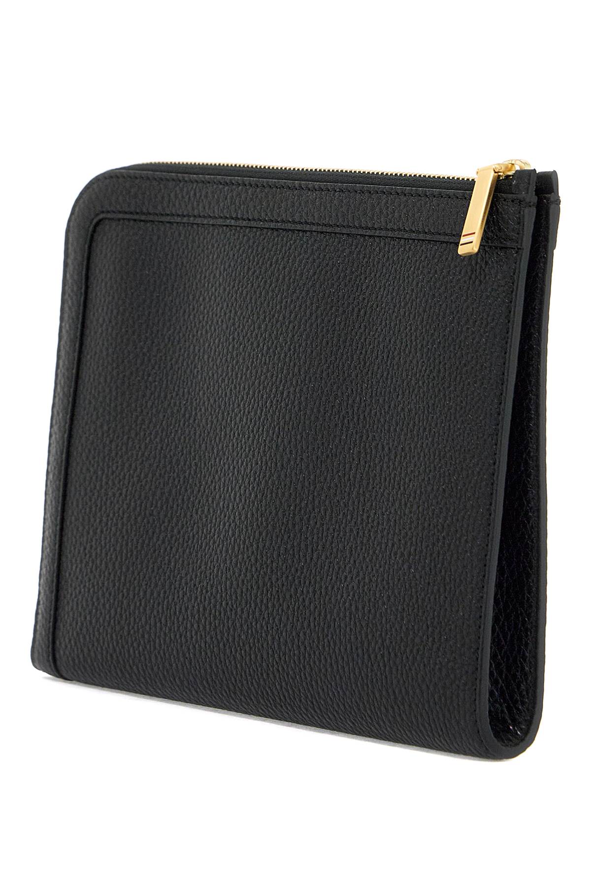 Thom Browne Replace With Double Quoteembossed Leather Pouch   Black