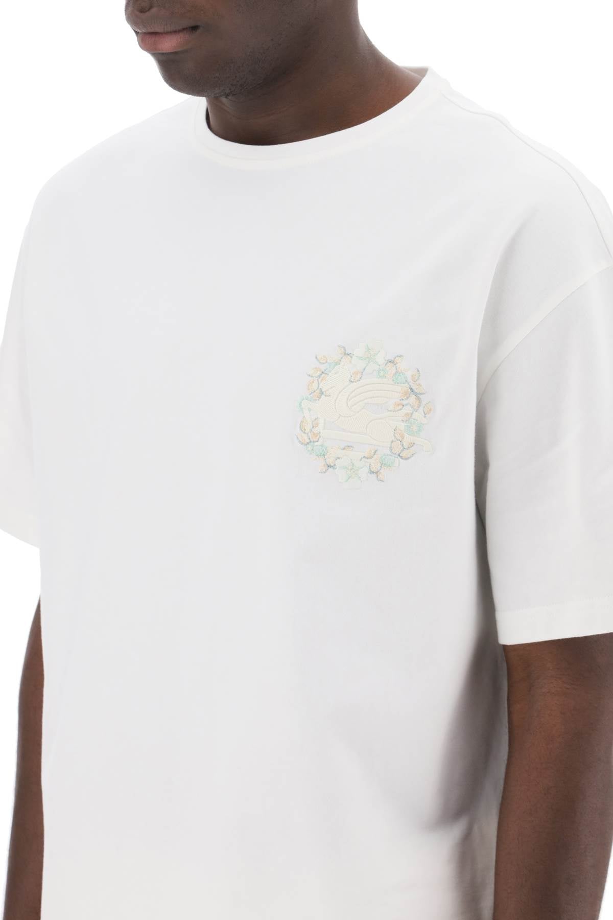 Etro Floral Pegasus Embroidered T Shirt   White