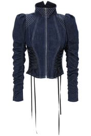 Dilara Findikoglu Denim Jacket With Corset Detailing   Blue