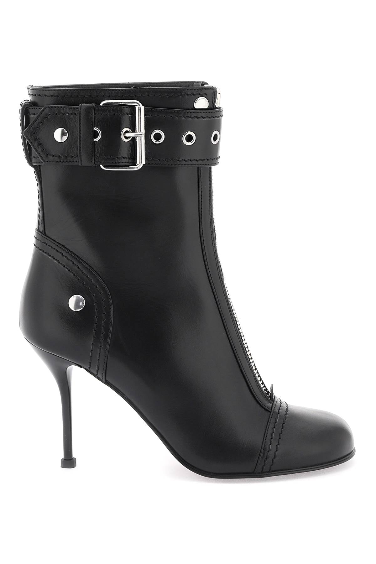 Alexander Mcqueen Leather Ankle Boots With Buckle   Black