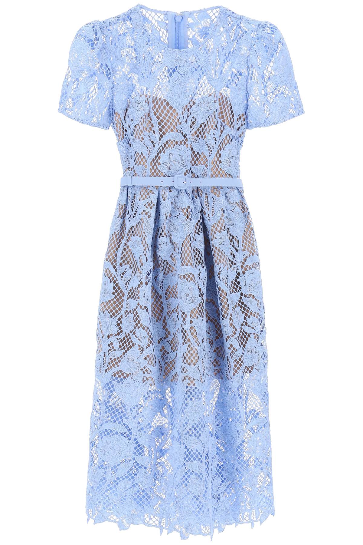 Self Portrait Floral Lace Midi Dress With Eight   Light Blue