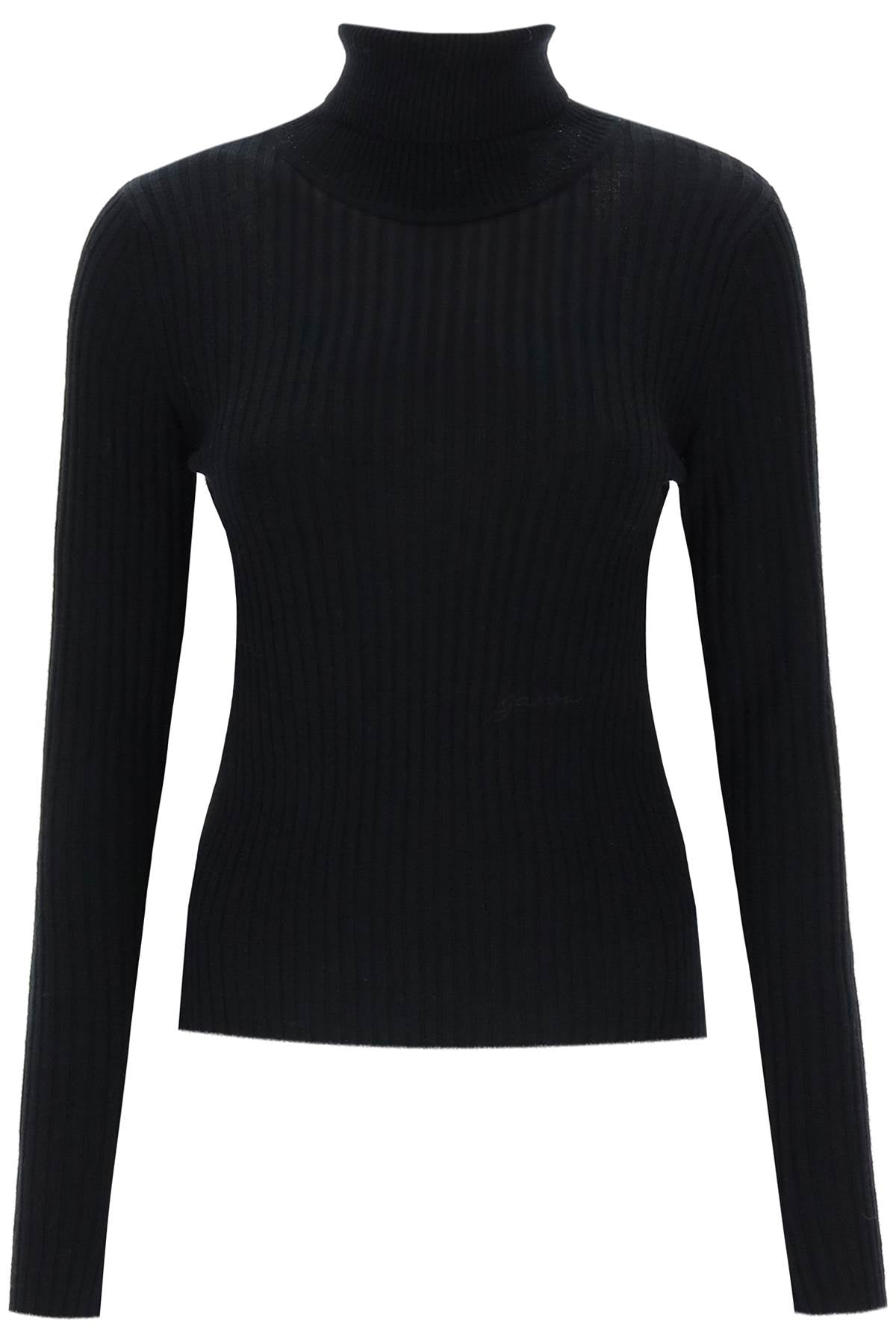 Ganni Turtleneck Sweater With Back Cut Out   Black