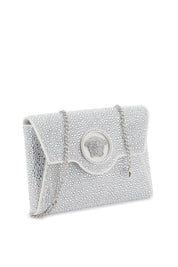 Versace La Medusa Envelope Clutch With Crystals   Silver