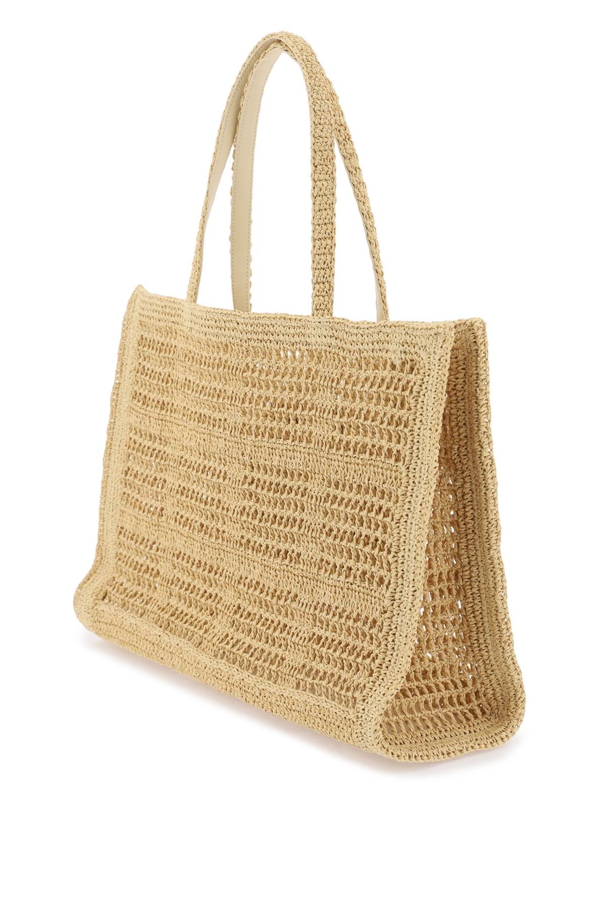 Tory Burch Ella Crochet Raffia Tote Bag In   Beige