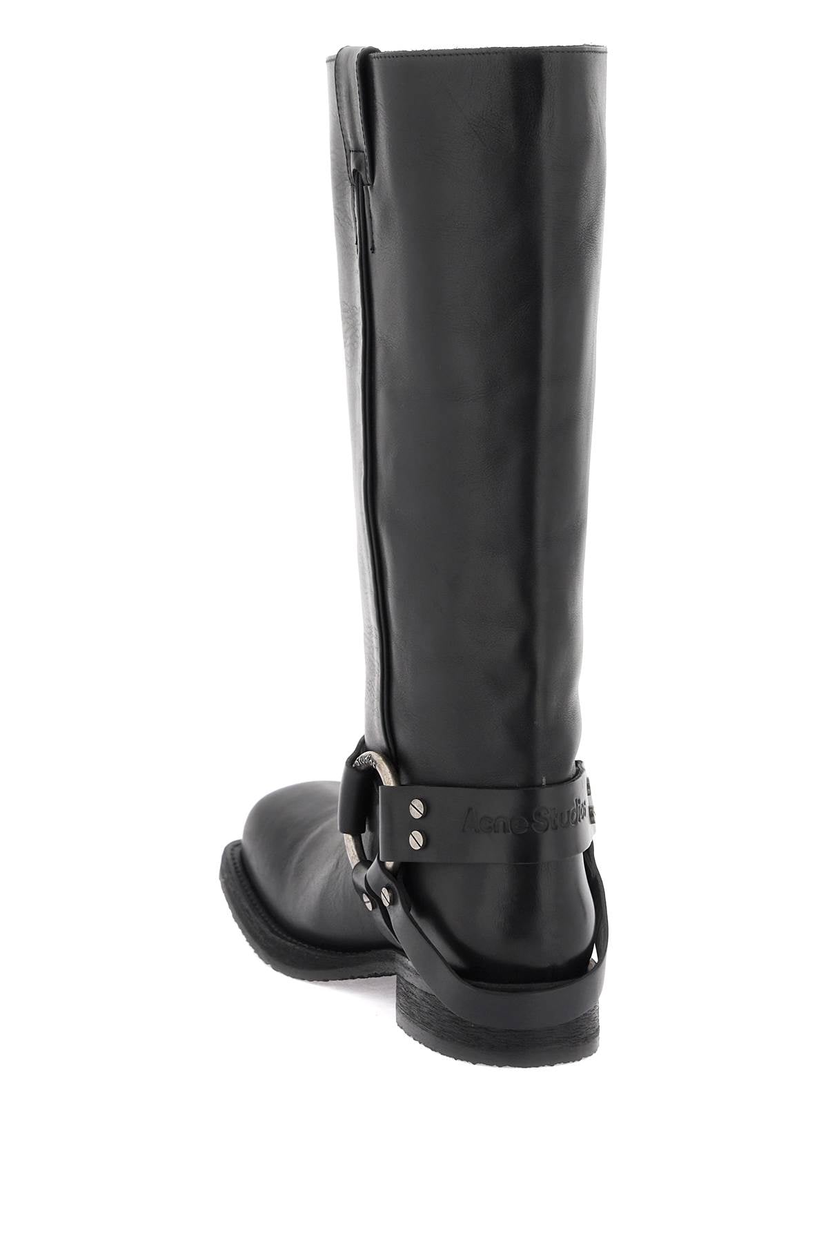 Acne Studios Leather Biker Boots In   Black