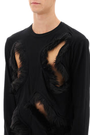 Comme Des Garcons Homme Plus Long Sleeved T Shirt With Faux Fur Trimmed Cut Outs   Black