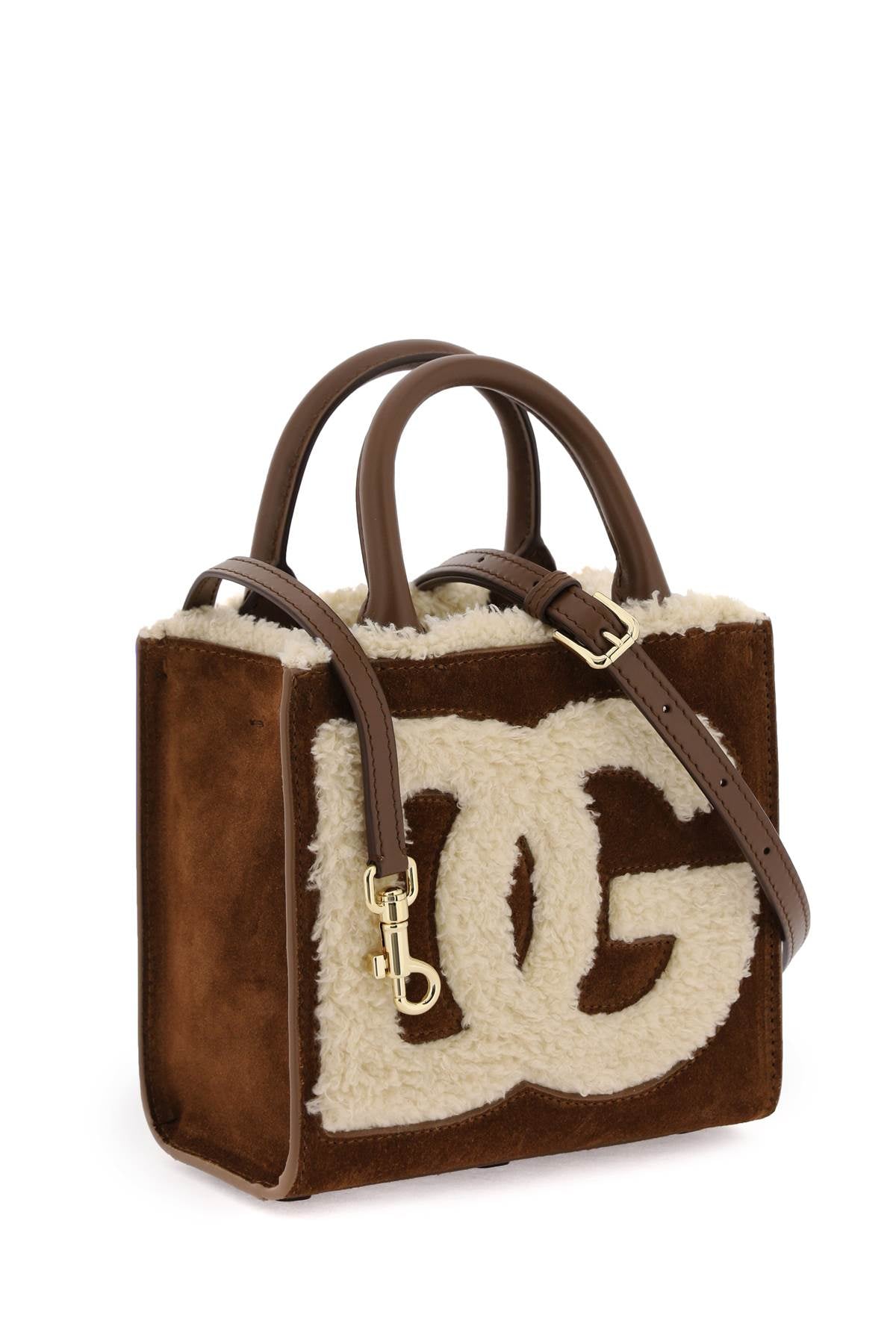 Dolce & Gabbana Dg Daily Mini Suede And Shearling Tote Bag   Beige